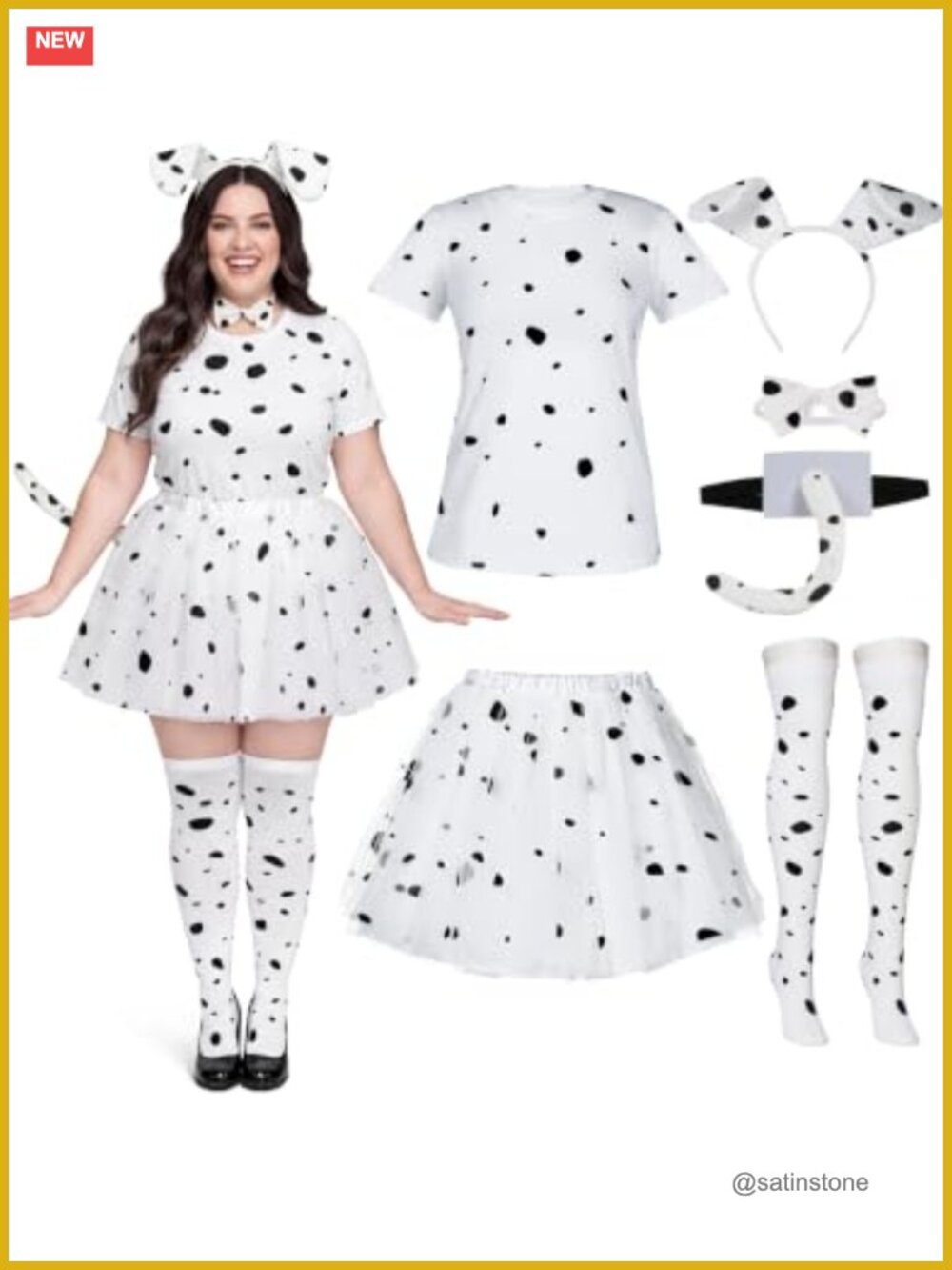 6 Pc Women's Dalmatian Dog Costume Set Halloween Tutu Skirt Headband Tail
